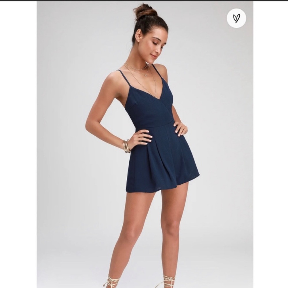 Lulus’s playsuit yourself navy blue surplice romper NWT S
